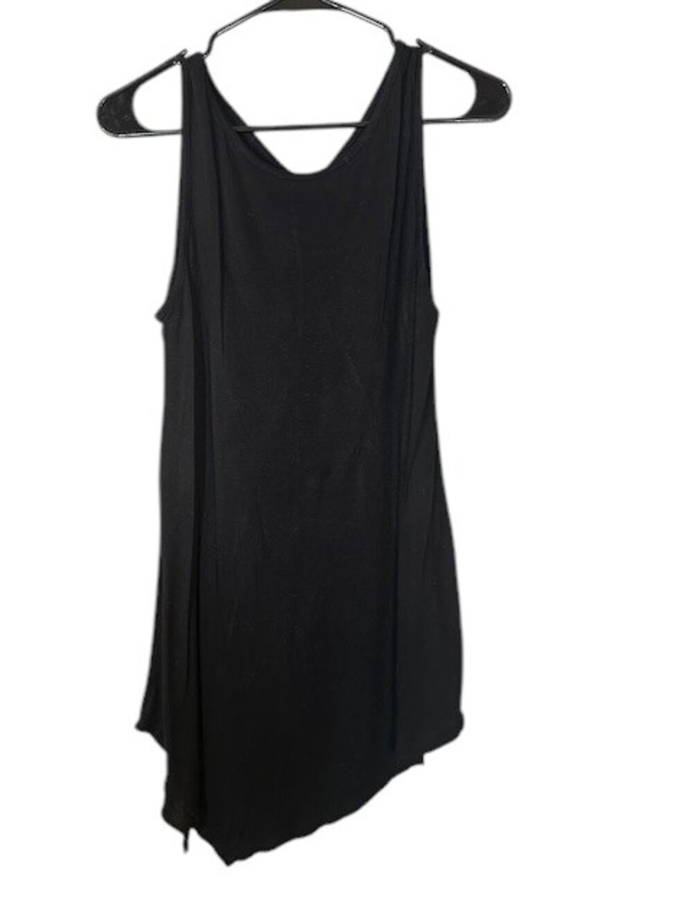 Luxe Black Asymmetrical Hem Sleeveless Scoop Neck Long Tank Top Women Sz L